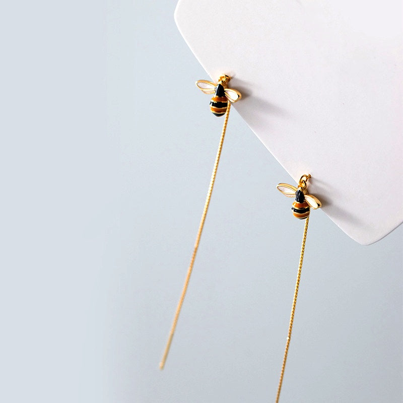 Sterling Silver Elegant Simple Little Bee Threader Earrings
