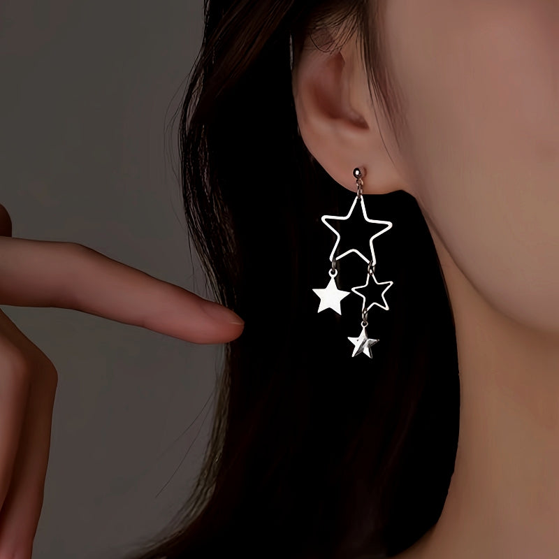 Sterling Silver Elegant Star Tassel Earrings