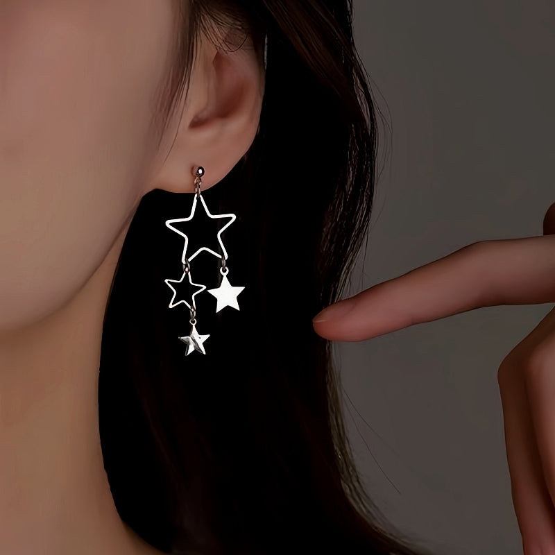 Sterling Silver Elegant Star Tassel Earrings