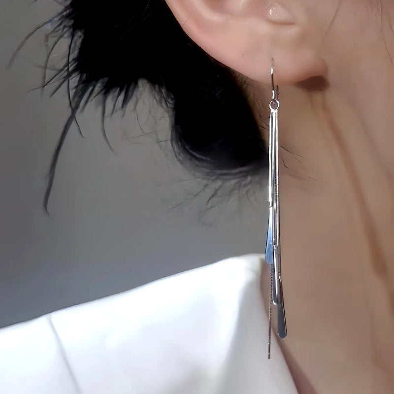 Sterling Silver Elegant Water Drop Threader Earrings