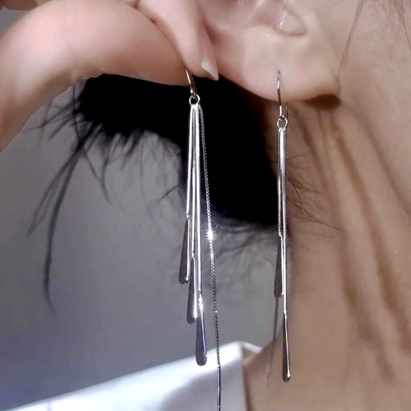 Sterling Silver Elegant Water Drop Threader Earrings