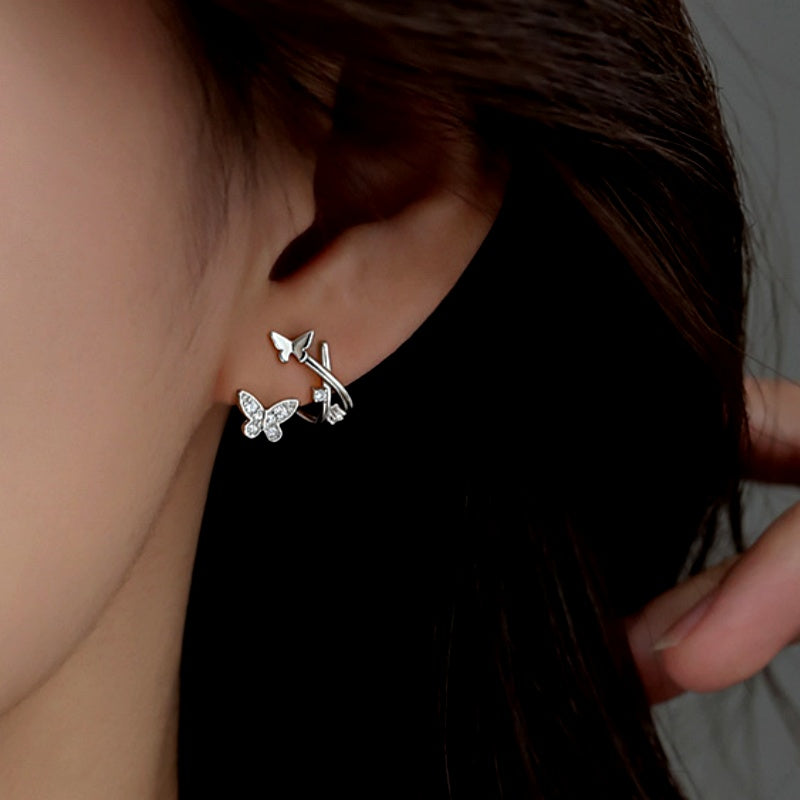 Sterling Silver Elegant Zircon Butterfly Stud Earrings