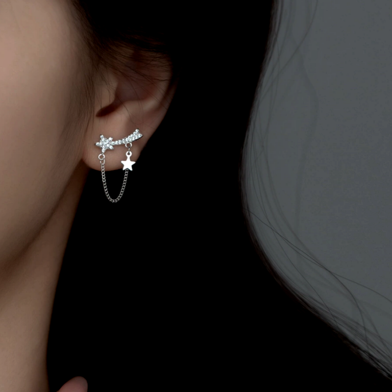 Sterling Silver Elegant Zircon Diamond Star Earrings