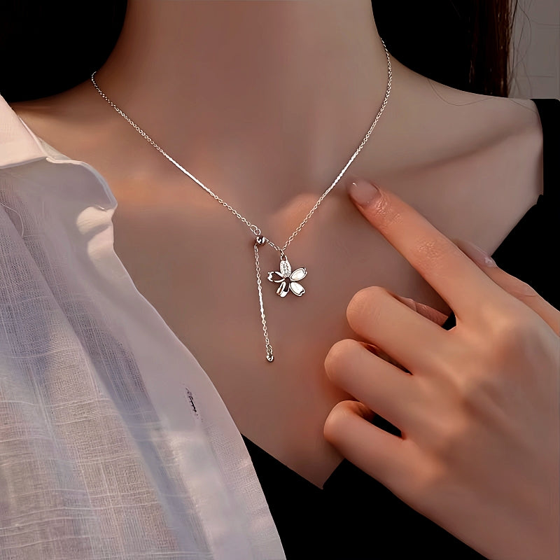Sterling Silver Flower Tassel Necklace