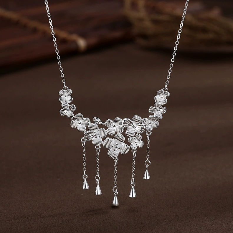 Sterling Silver Flower Water Drop Tassel Necklace