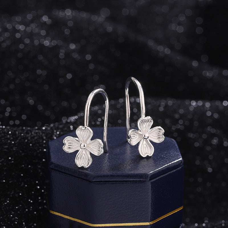 Sterling Silver Four-Leaf Flower Ear Hooks