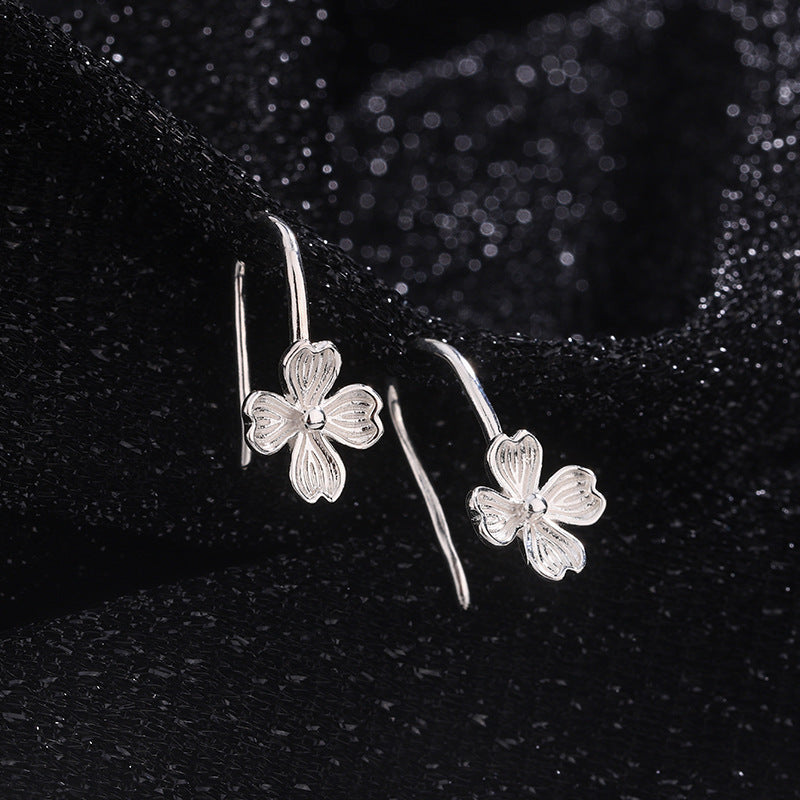 Sterling Silver Four-Leaf Flower Ear Hooks
