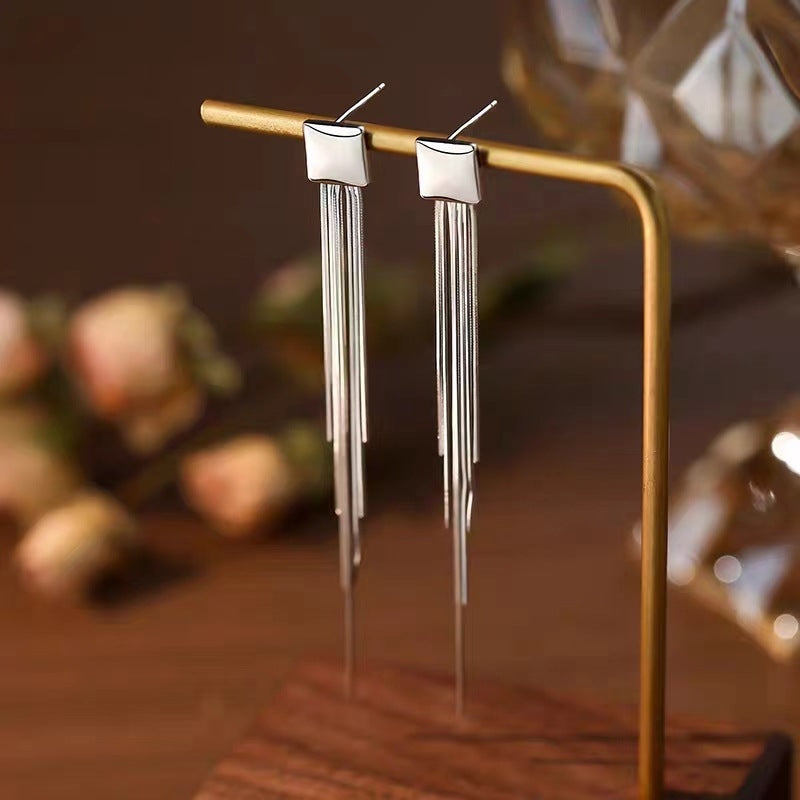 Sterling Silver Geometric Square Tassel Earrings