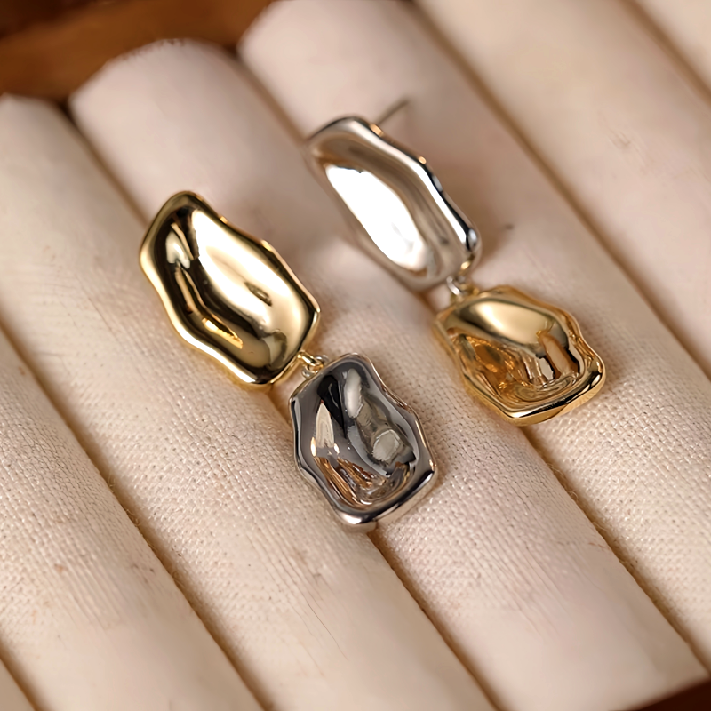 Sterling Silver Golden And Silver Drop Earrings