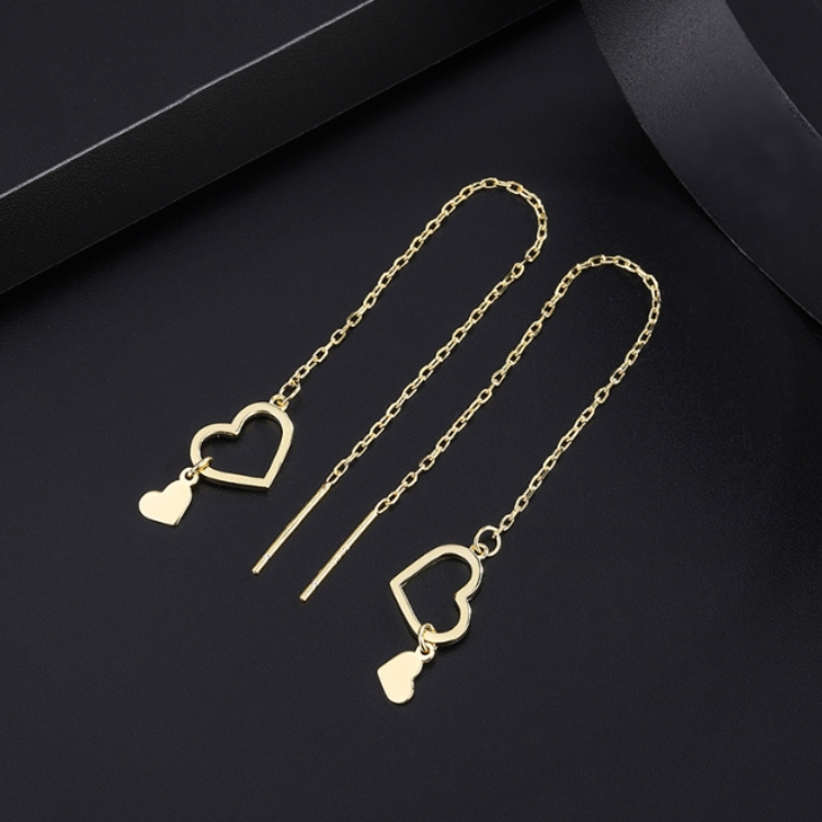 Sterling Silver Heart-Design Chain Threader Earrings