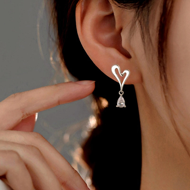Sterling Silver Heart-Design Diamond Earrings