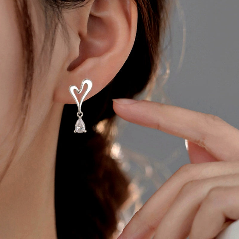 Sterling Silver Heart-Design Diamond Earrings