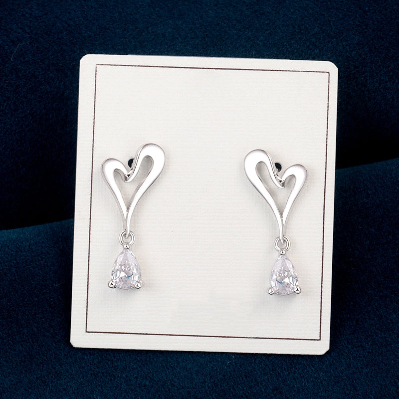 Sterling Silver Heart-Design Diamond Earrings