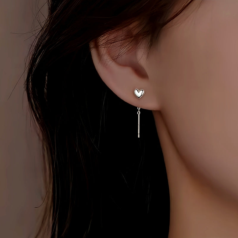 Sterling Silver Heart-Design Threader Earrings