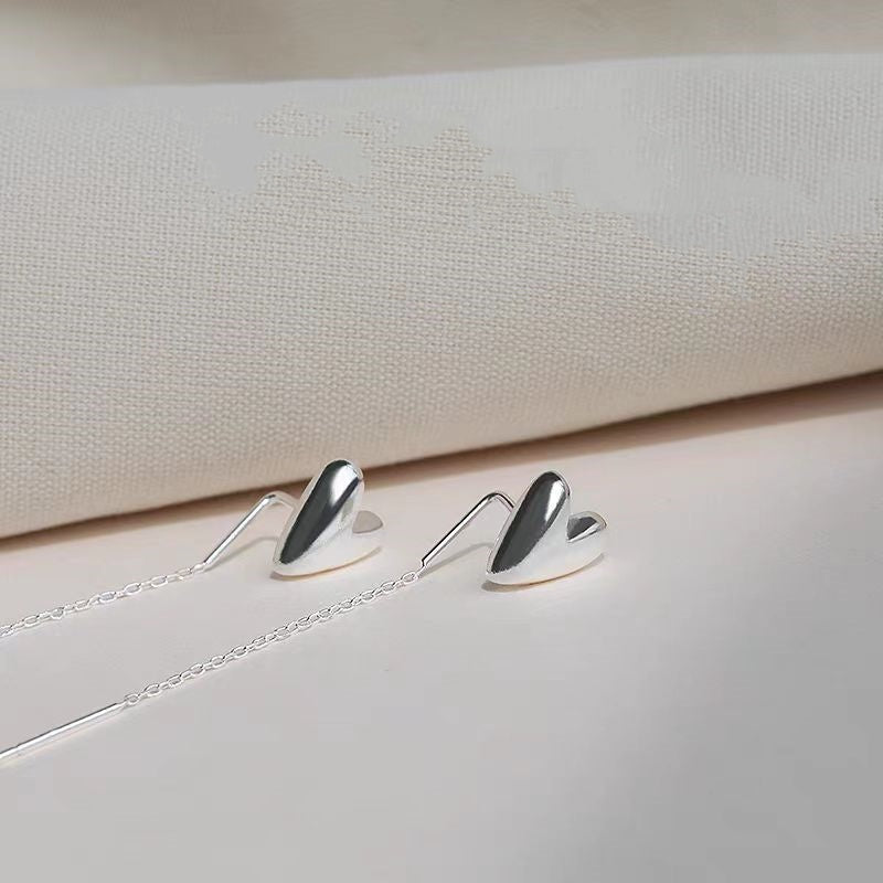 Sterling Silver Heart-Design Threader Earrings
