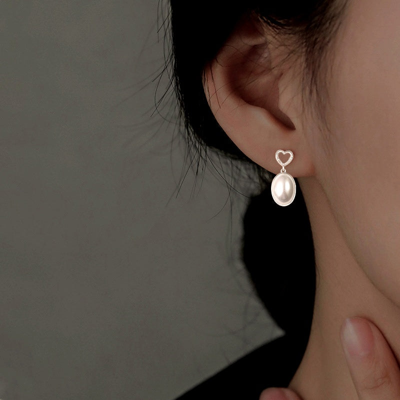 Sterling Silver Heart-Design White Shell Earrings