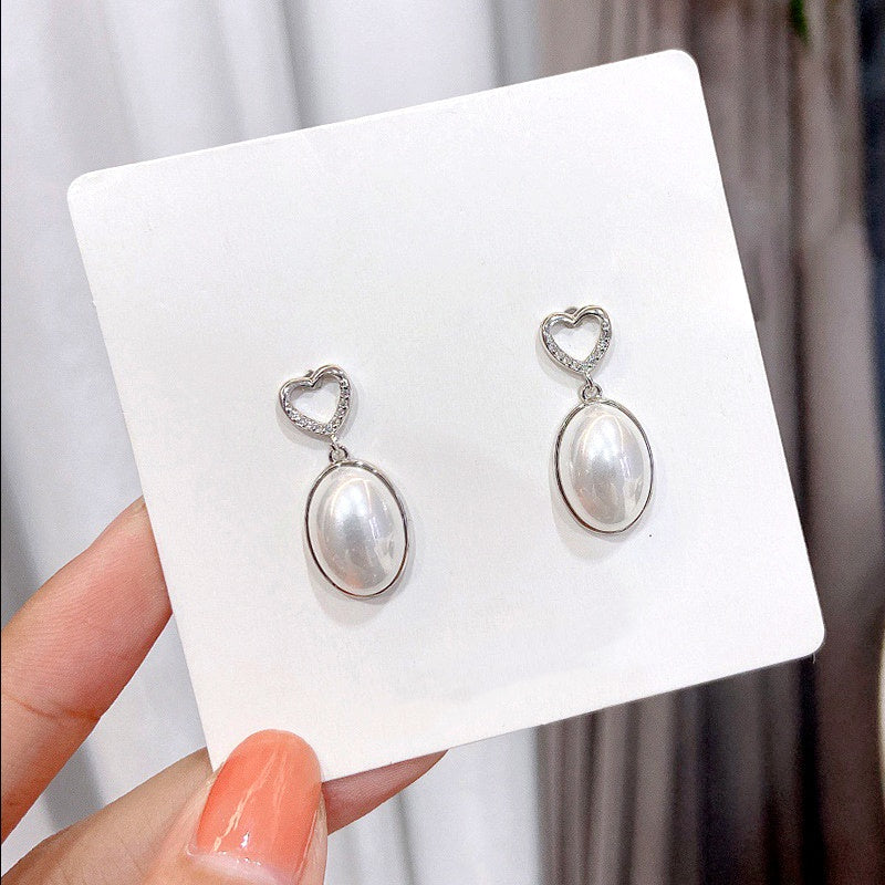 Sterling Silver Heart-Design White Shell Earrings