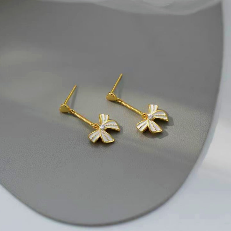 Sterling Silver Heart Bow Earrings