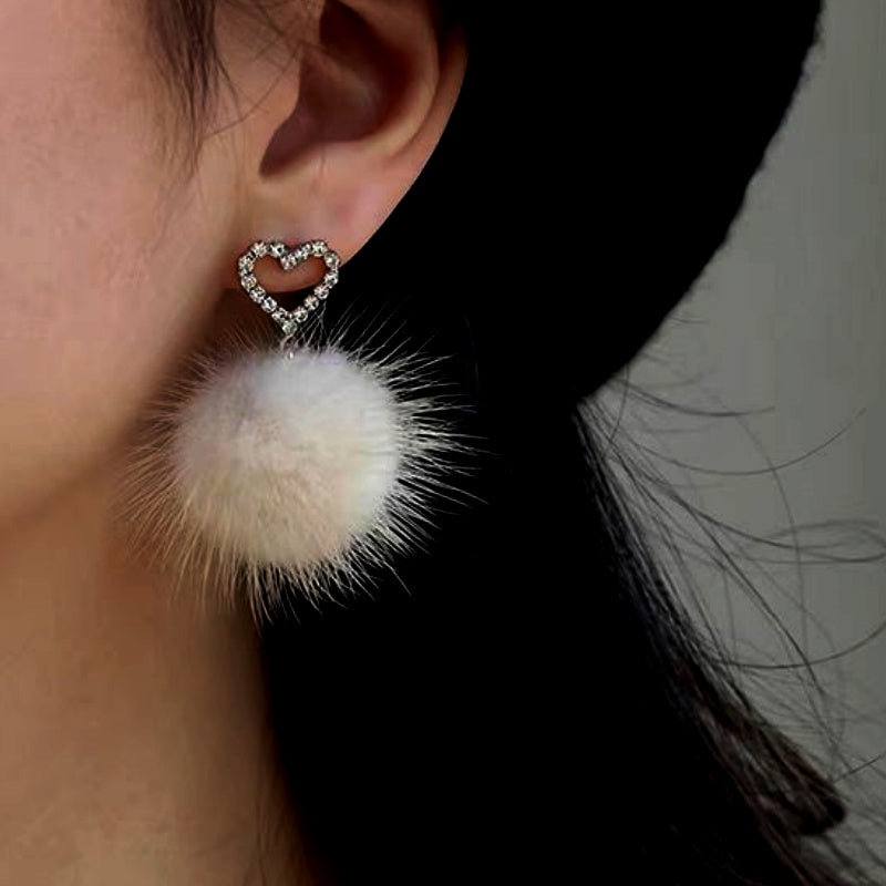 Sterling Silver Heart Hair Ball Earrings