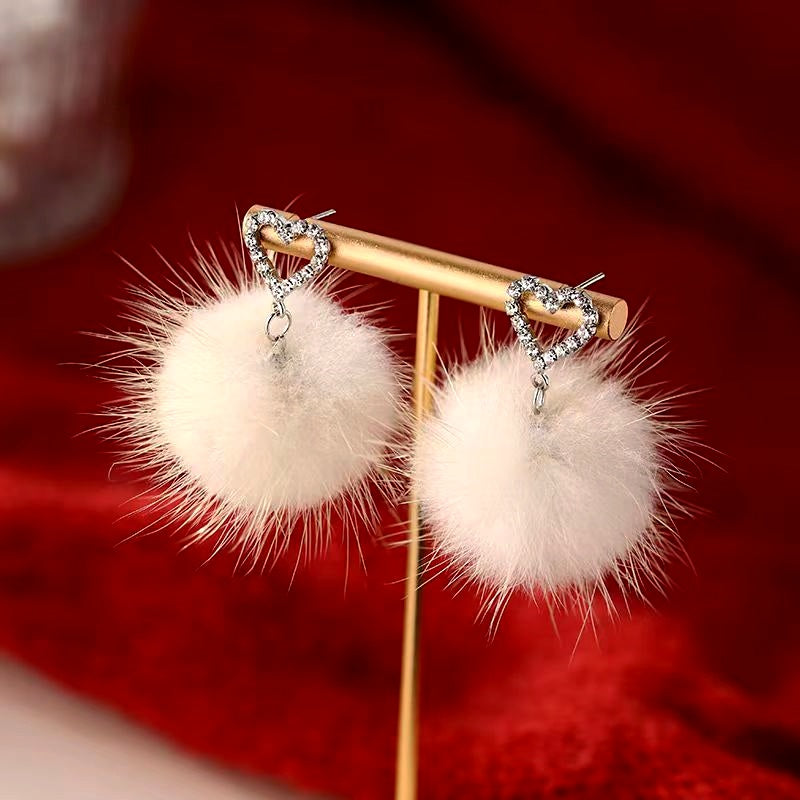 Sterling Silver Heart Hair Ball Earrings