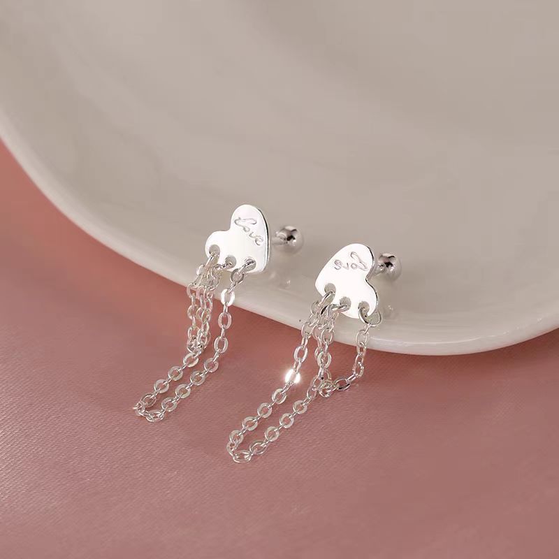 Sterling Silver Heart Tassel Earrings