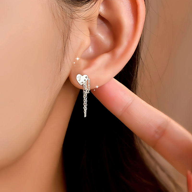 Sterling Silver Heart Tassel Earrings