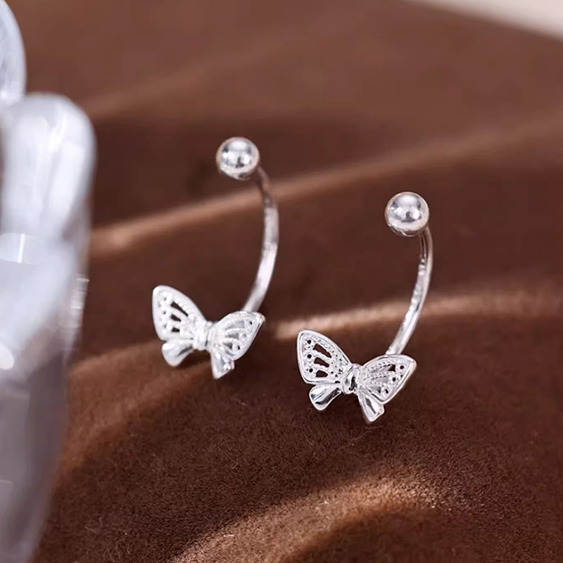 Sterling Silver Hollow Butterfly Jacket Earrings