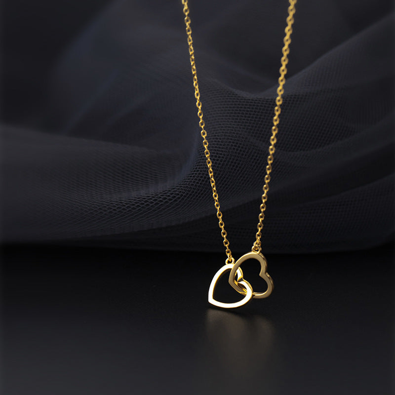 Sterling Silver Hollow Double Heart Necklaces