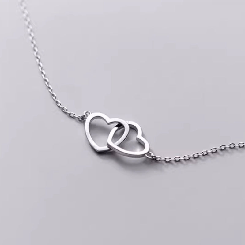 Sterling Silver Hollow Double Heart Necklaces