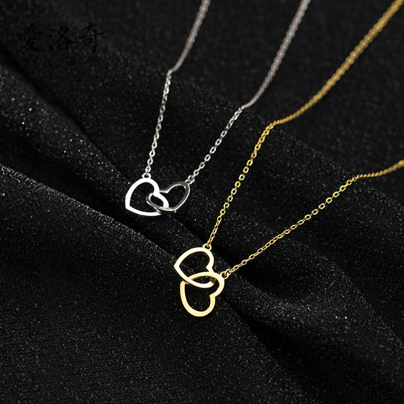 Sterling Silver Hollow Double Heart Necklaces