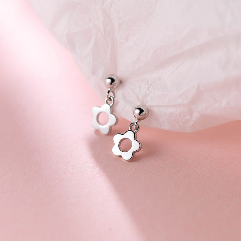 Sterling Silver Hollow Flower Pearl Earrings