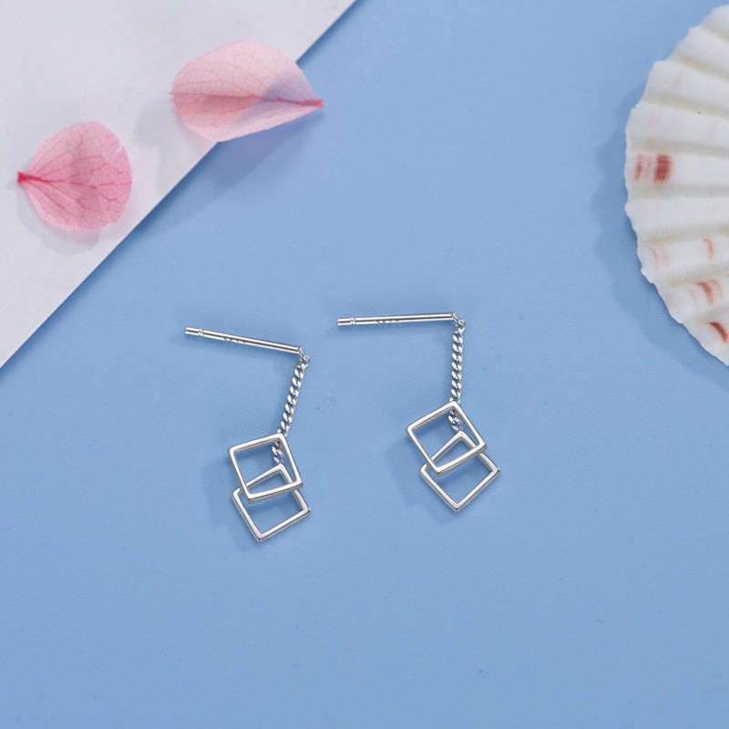Sterling Silver Hollow Square Threader Earrings