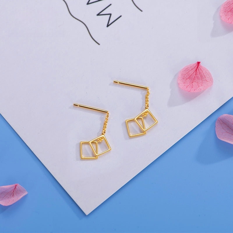 Sterling Silver Hollow Square Threader Earrings