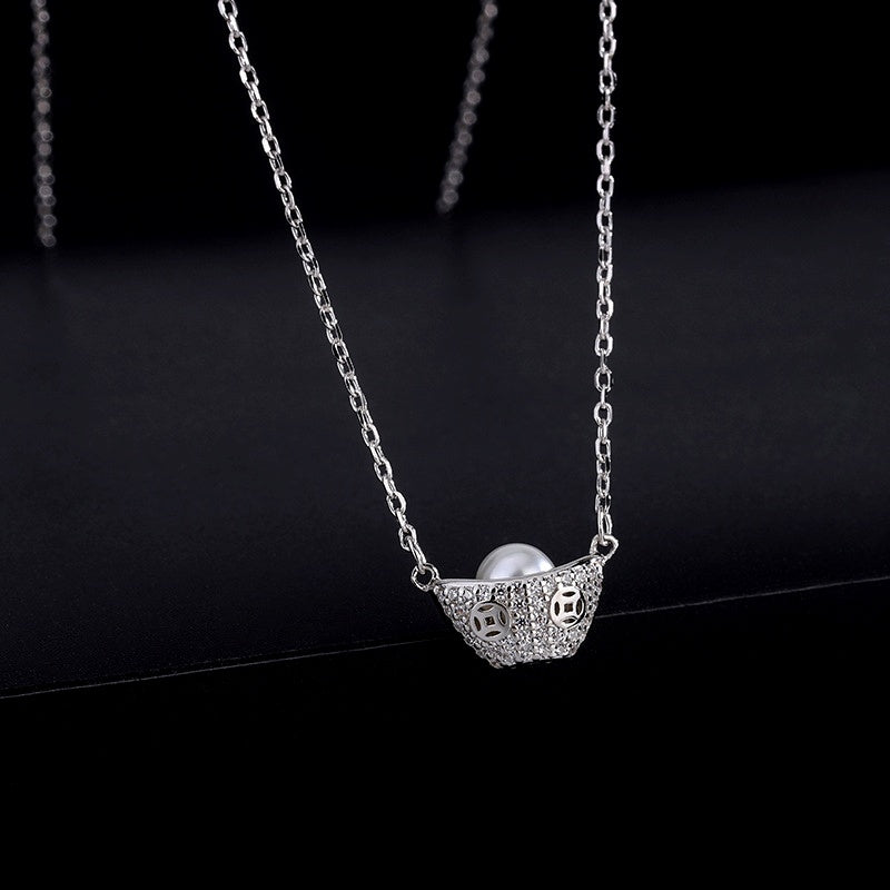 Sterling Silver Ingot Pearl Clavicle Chain Necklaces