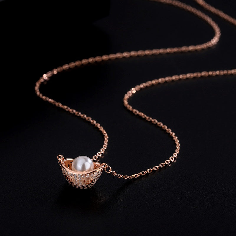 Sterling Silver Ingot Pearl Clavicle Chain Necklaces