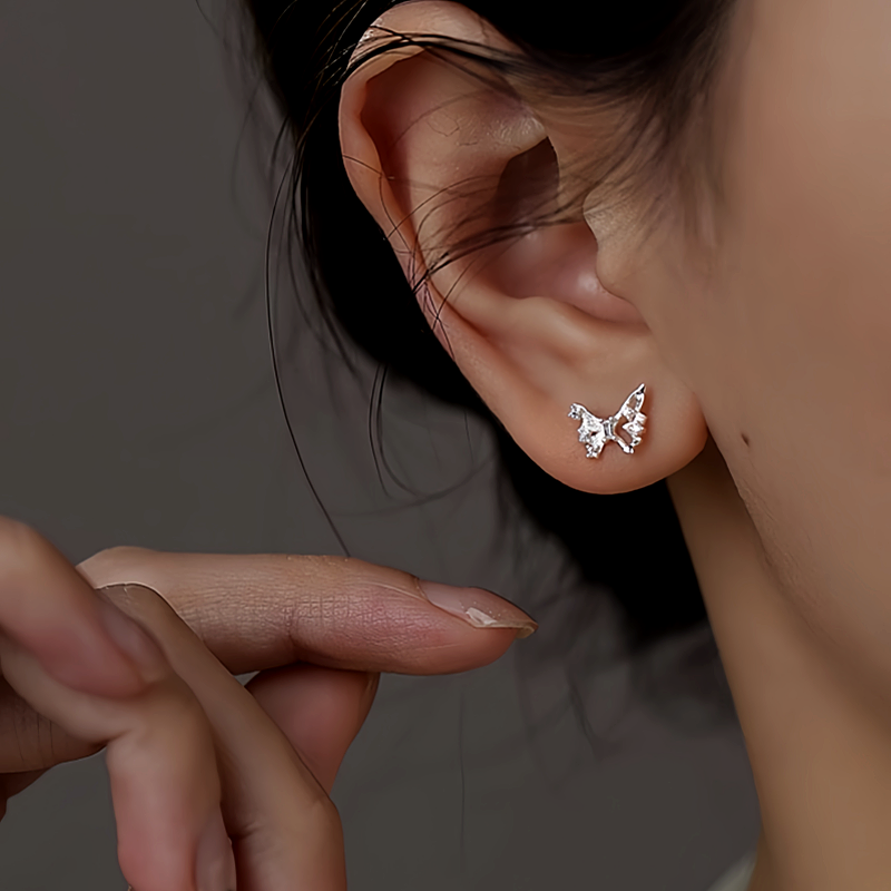 Sterling Silver Irregular Butterfly Moon Earrings