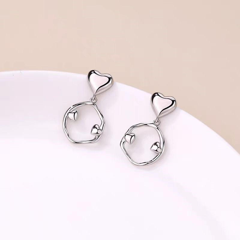 Sterling Silver Irregular Hoop Heart Earrings