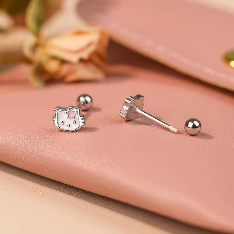 Sterling Silver KT Cat Screw Studs