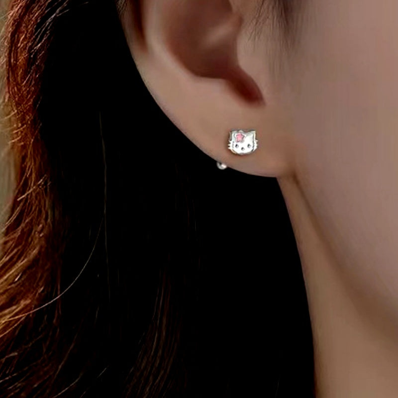 Sterling Silver KT Cat Screw Studs