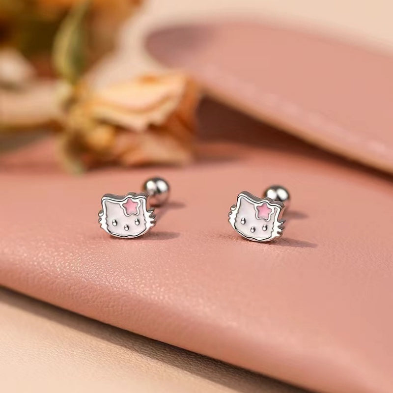 Sterling Silver KT Cat Screw Studs