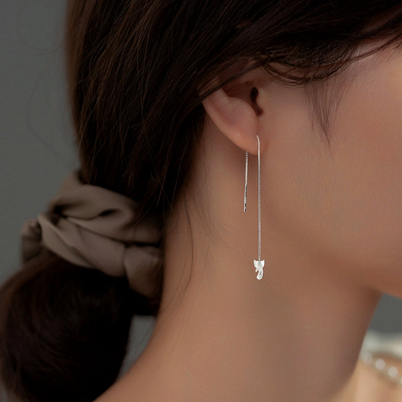 Sterling Silver Kitten Threader Earrings
