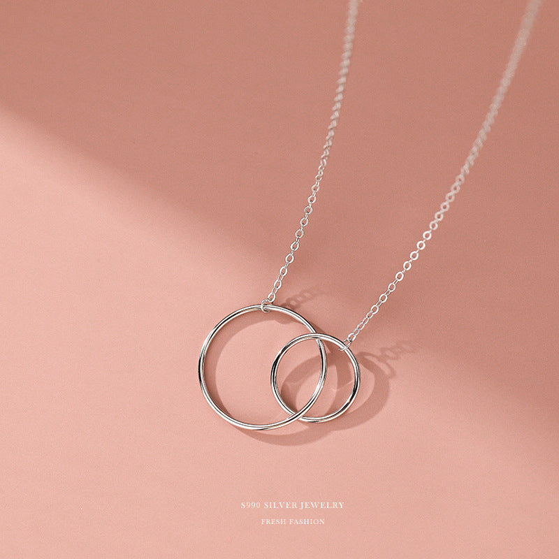Sterling Silver Large And Small Circle Double Ring Necklaces