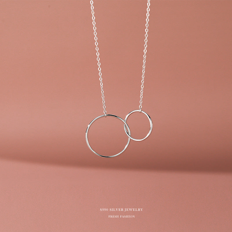 Sterling Silver Large And Small Circle Double Ring Necklaces