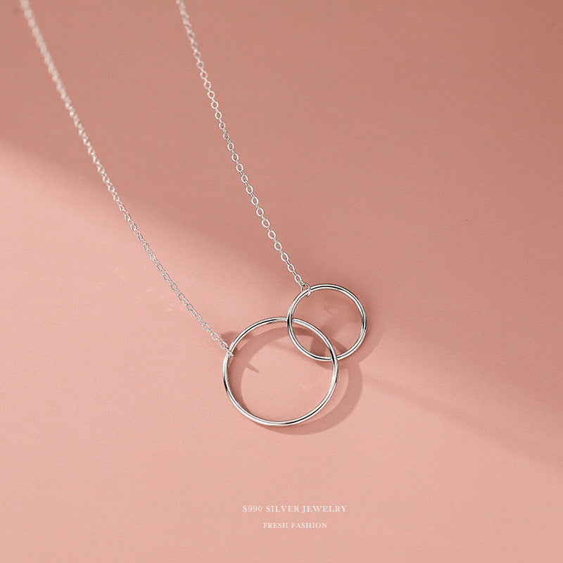 Sterling Silver Large And Small Circle Double Ring Necklaces