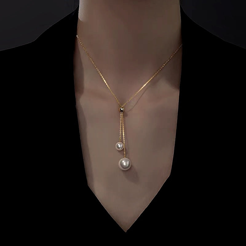 Sterling Silver Large And Small Pearl Sweater Necklaces
