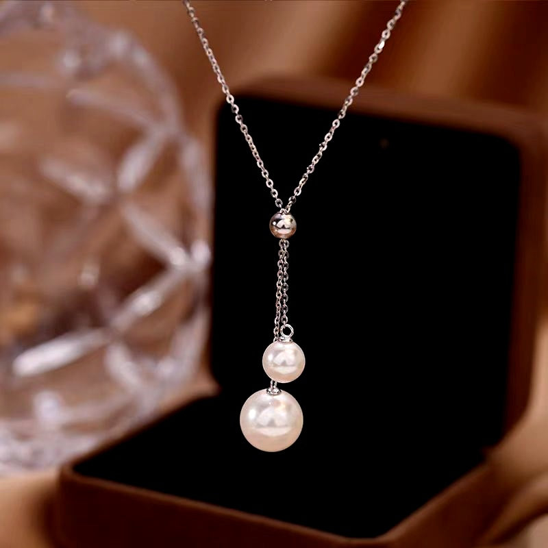 Sterling Silver Large And Small Pearl Sweater Necklaces