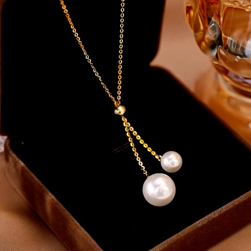 Sterling Silver Large And Small Pearl Sweater Necklaces