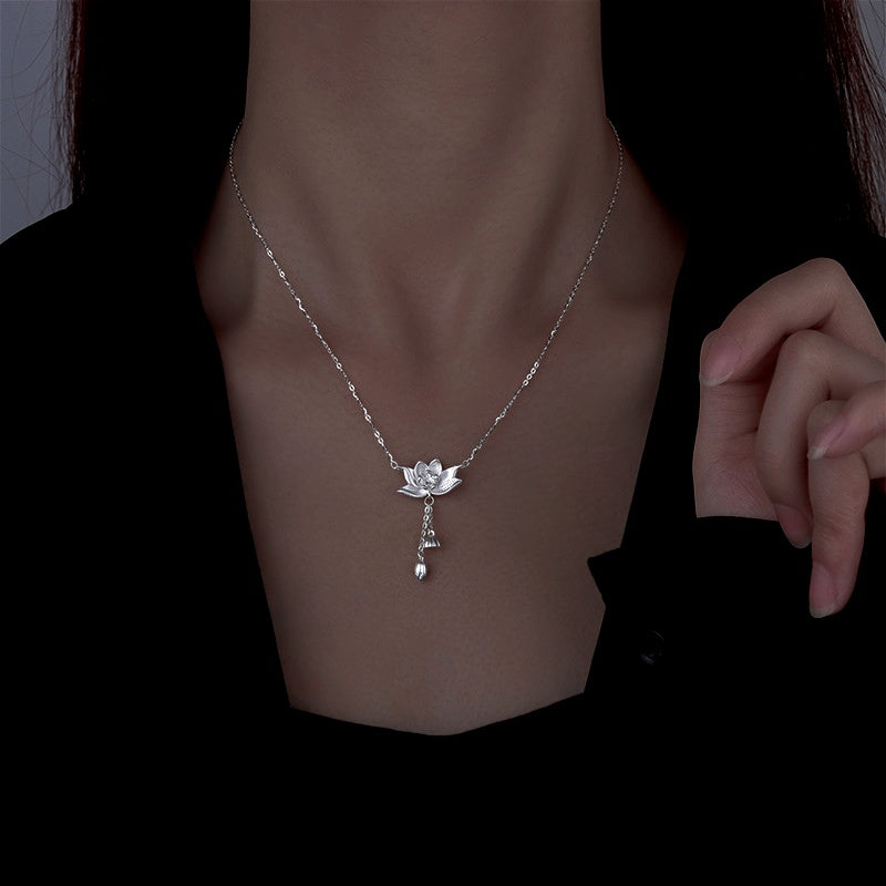Sterling Silver Lotus Tassel Necklace
