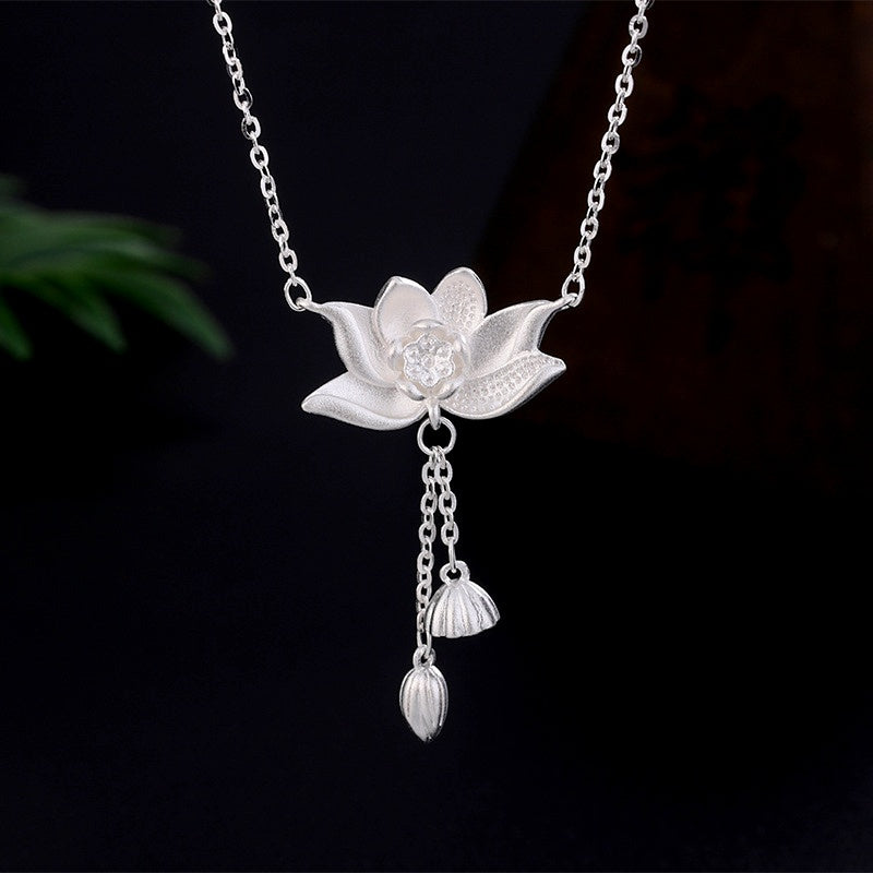 Sterling Silver Lotus Tassel Necklace