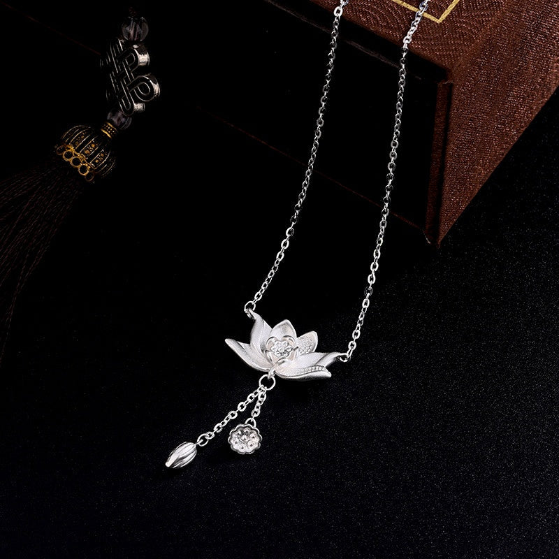Sterling Silver Lotus Tassel Necklace